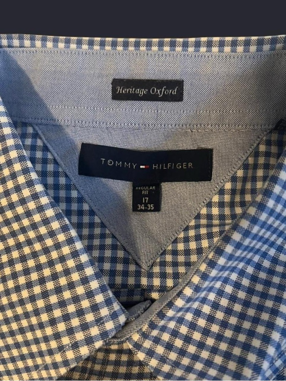 Tommy Hilfiger Men’s Heritage Oxford Button Down Dress Shirt Blue White Checker